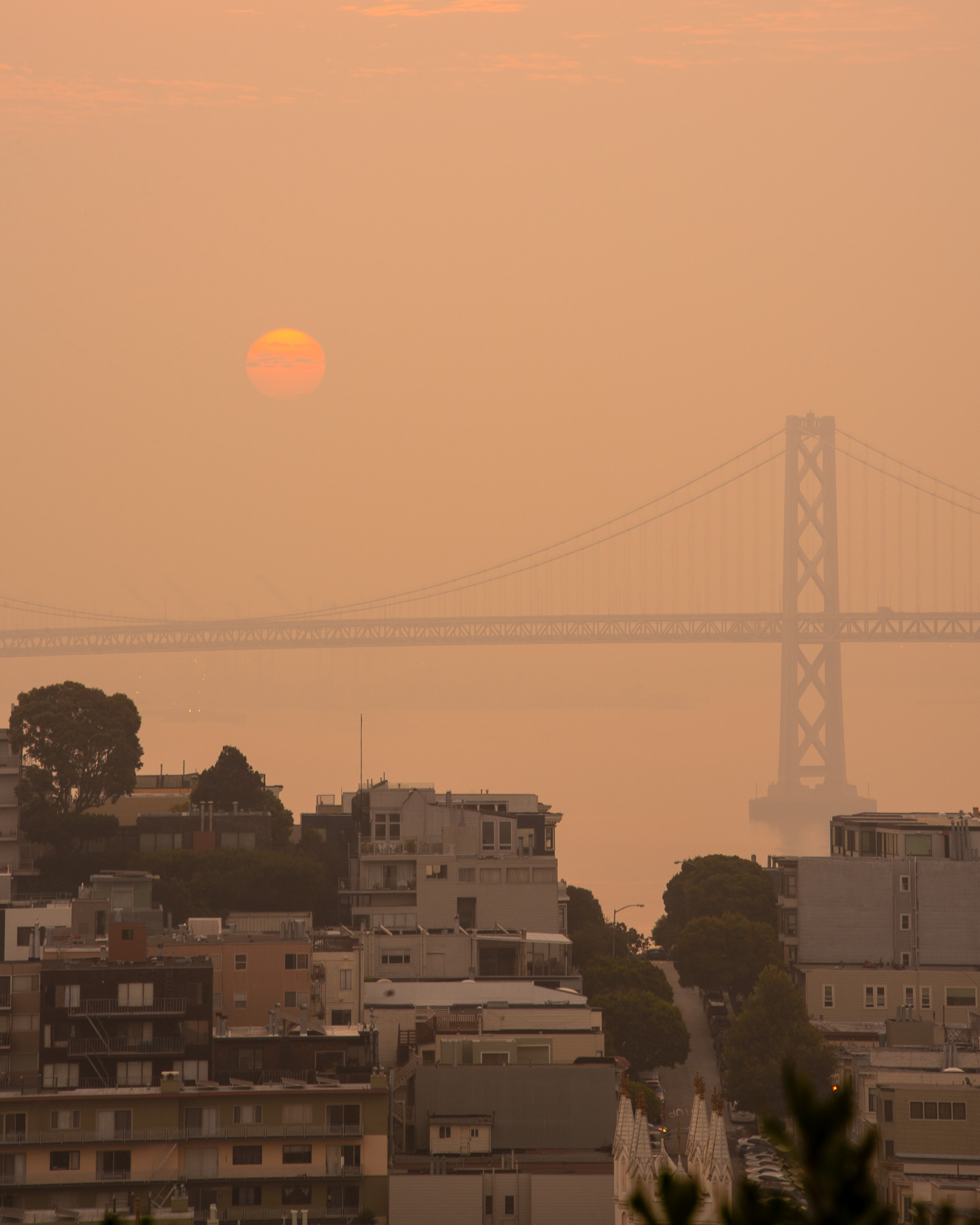 Bay Bridge sunrise smoke