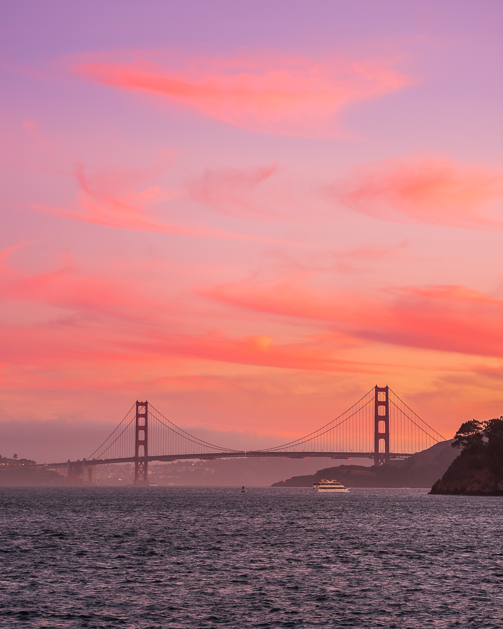 The Golden Gate Bridge at Sunset from Tiburon